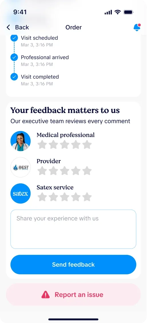 SATEX patient app screen 8 of 8